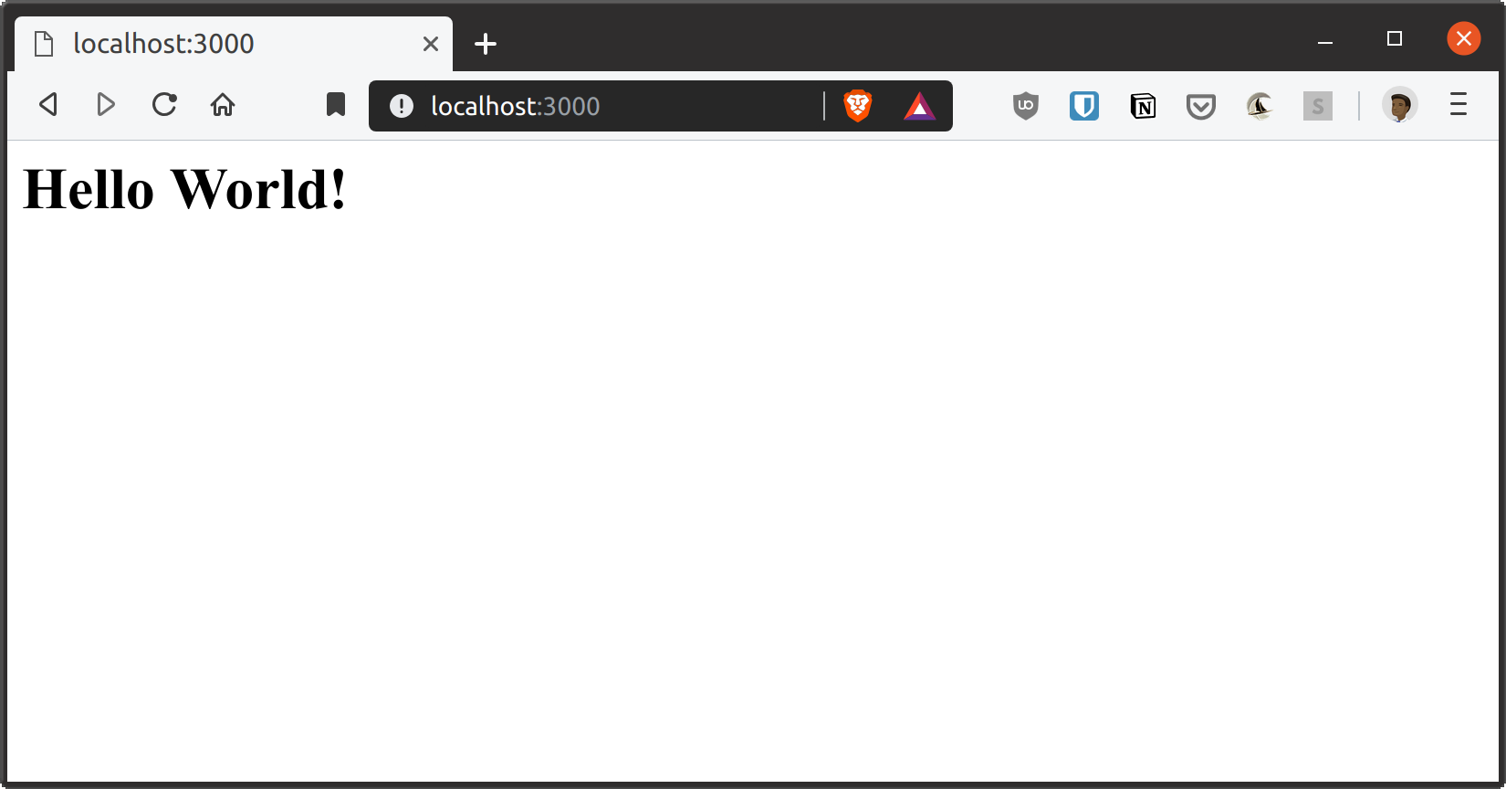 Brave browser showing Hello World text